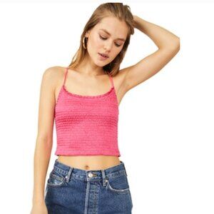 Free People Hot Pink Right On Time Smocked Cami Size Small Spaghetti Strap Top